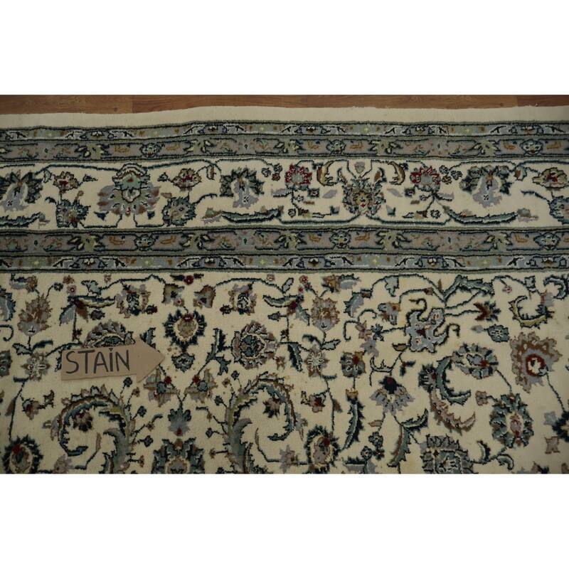 Hand Knotted Oriental 100% Wool Carpet Traditional Floral Beige & Ivories Kashan Area Rug - 11' 10'' X 9' 1''