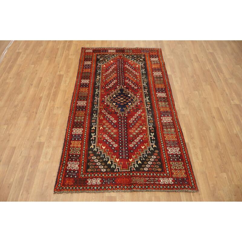 Hand Knotted Oriental 100% Wool Carpet Traditional Tribal Red Shiraz Area Rug - 6' 8'' X 3' 8''