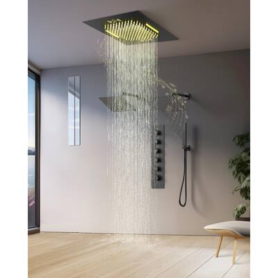 EVERSTEIN Triple Heads Shower Bluetooth Music 2-Function Thermostatic Shower Faucet with 64-Color LED Light