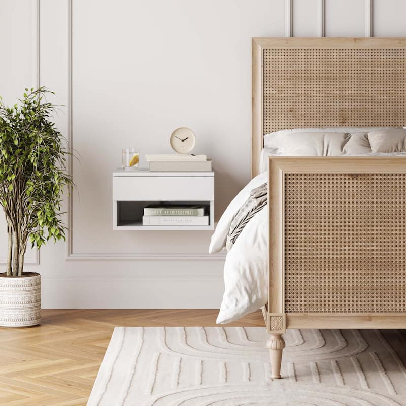 Nathan James Jackson Modern Floating Bedroom Nightstand with Storage Drawer and Open Shelf Cubby