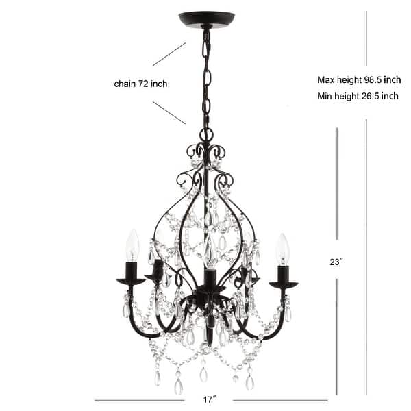 Glenn 5-Light 17" Crystal/Metal LED Chandelier, Black by JONATHAN Y