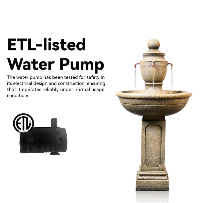 2-Tier Water Fountain, Outdoor, Sand Stone Look with Pump for Home Garden Yard Decor