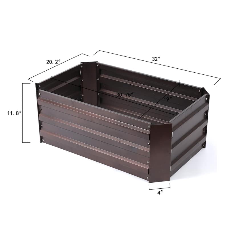 Brown Metal Rectangular Garden Bed Planter - 32" W x 20.2" D x 11.8" H