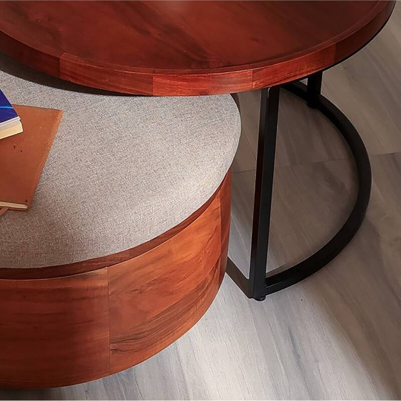 Wooden Table with Metal Stand And Nesting Drum, 27.5X27.5X18"