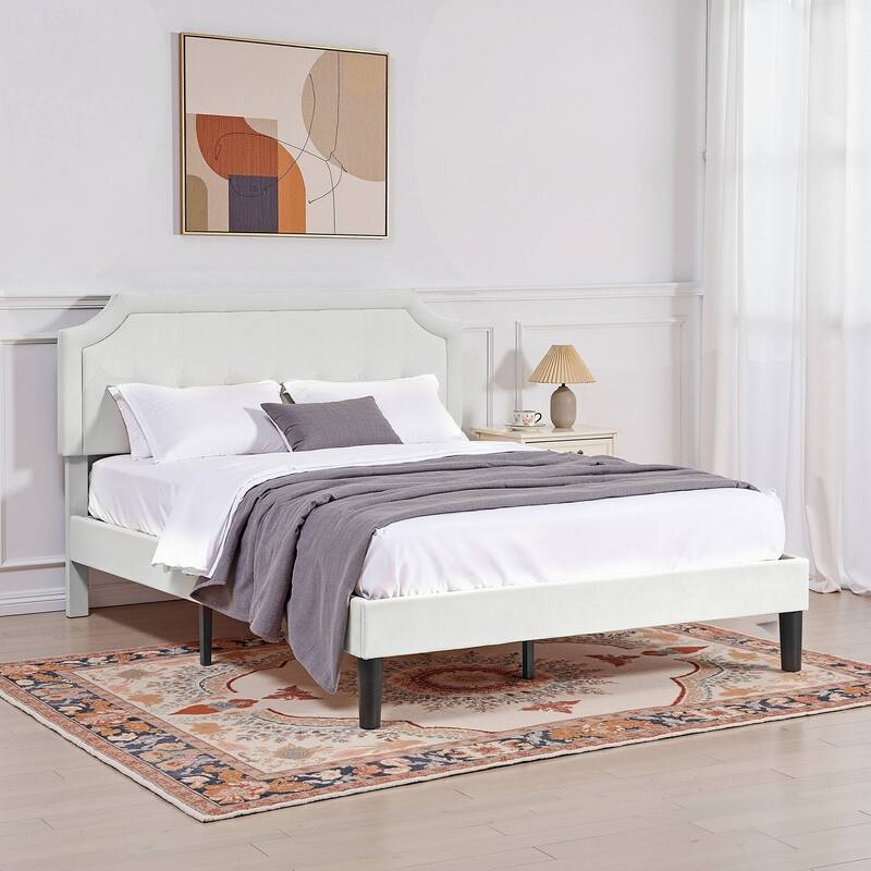 Javlergo Modern Upholstered Bed Frame with Height Adjustable Headboard Heavy-Duty Frame No Box Spring Needed