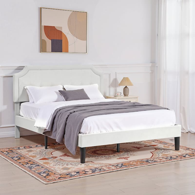 VECELO Adjustable Height Upholstered Platform Bed Button Tufted Headboard with Under Bed Storage No Box Spring Needed Bed Frame