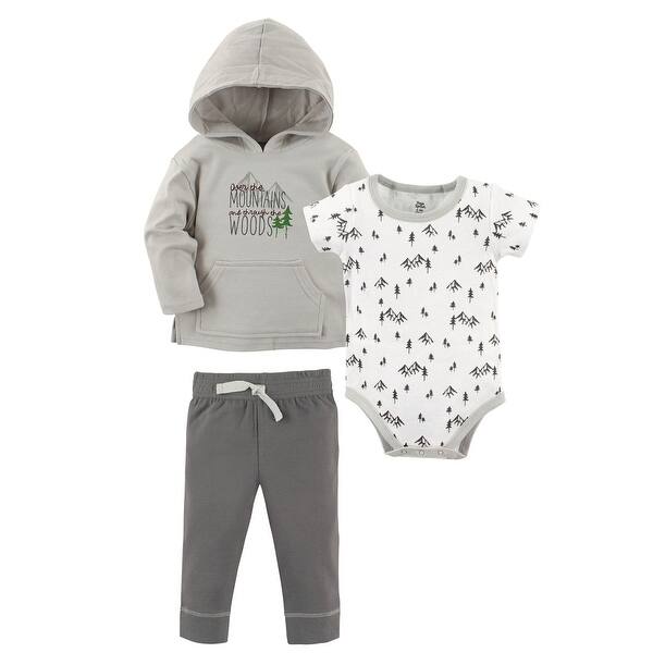 slide 1 of 1, Yoga Sprout Baby and Toddler Boy Cotton Hoodie, Bodysuit or Tee Top, and Pant, Mountains Baby 0-3 Months - Mountains Baby