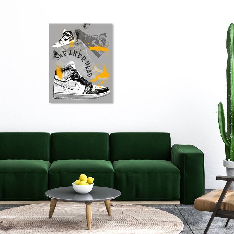 Wynwood Studio Fashion and Glam Sneakerhead Gray and Dark Yellow Modern & Contemporary Wall Art Canvas Print - 36 x 30