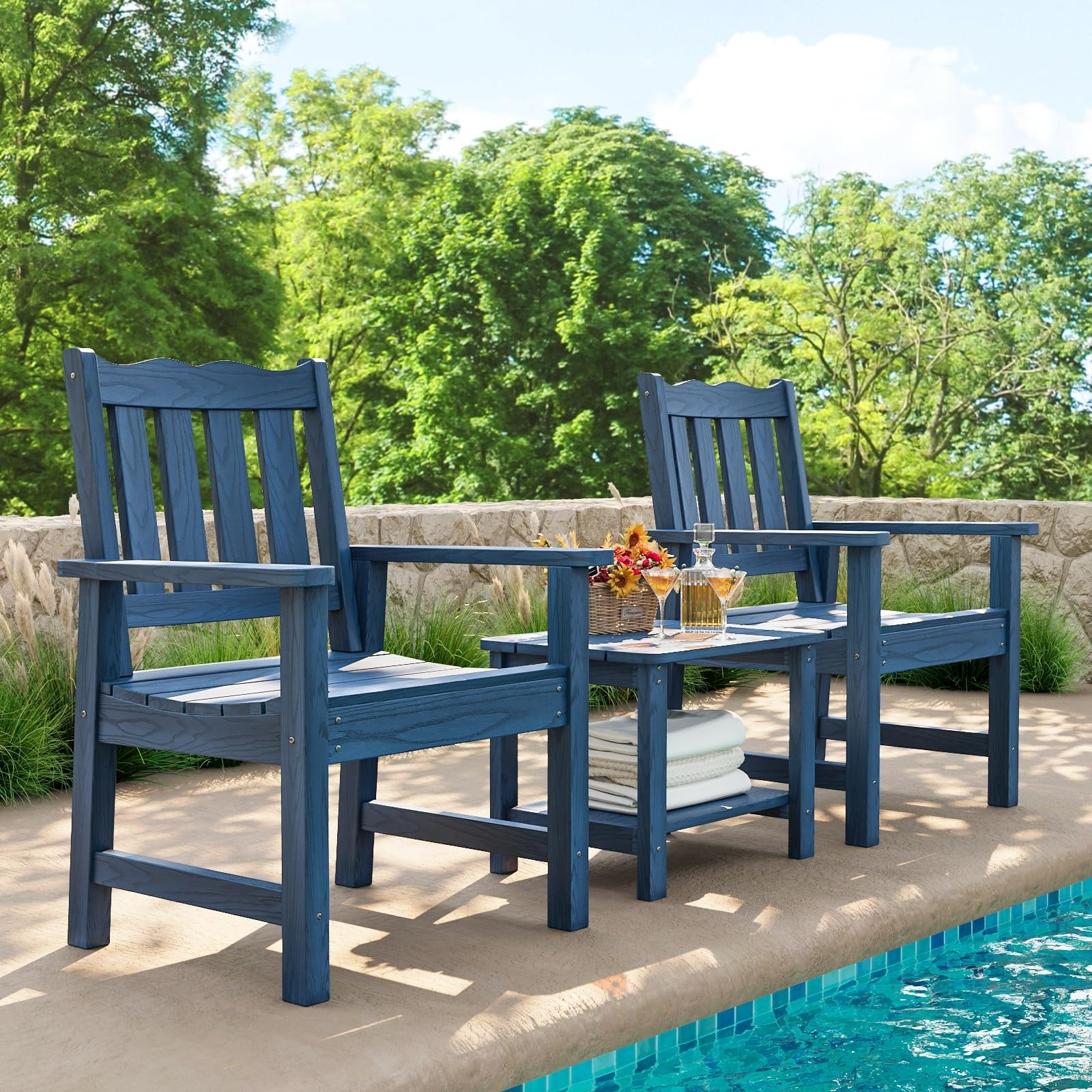 Patio Garden Chair, Outdoor Dining Chair with Curved Backrest