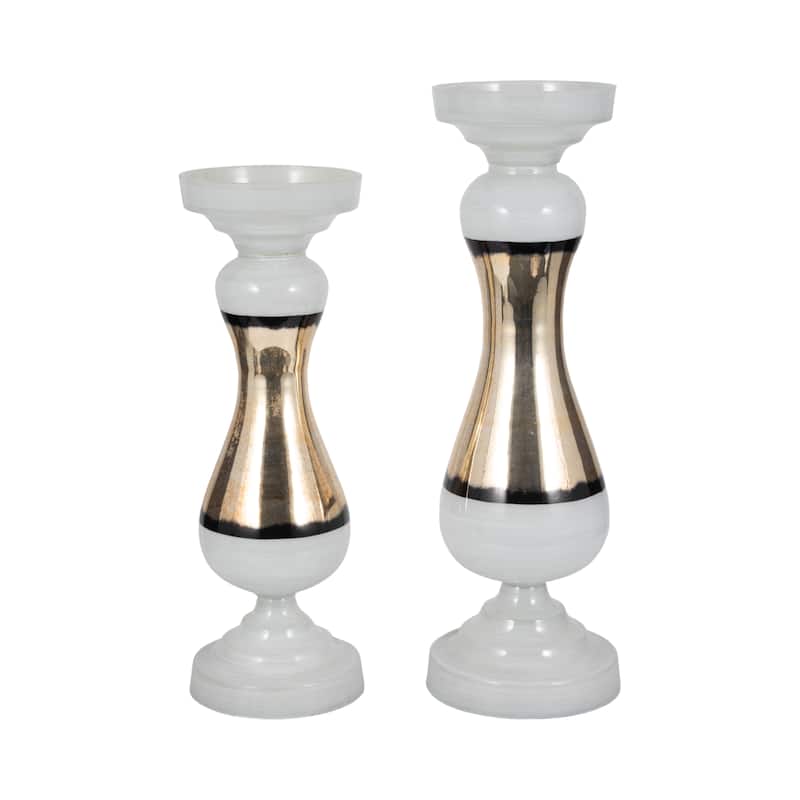 Sagebrook Home Glass White Novelty Striped Candle Holder