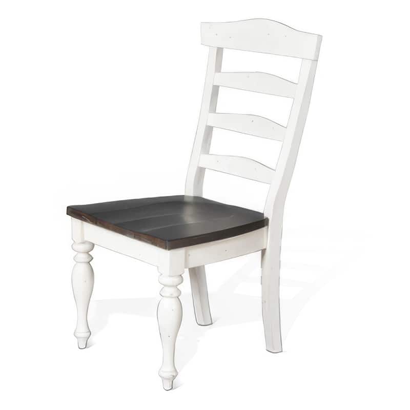 Orso Set of 2 Dining Chairs, Ladderback Design, White and Dark Brown Mindi Wood