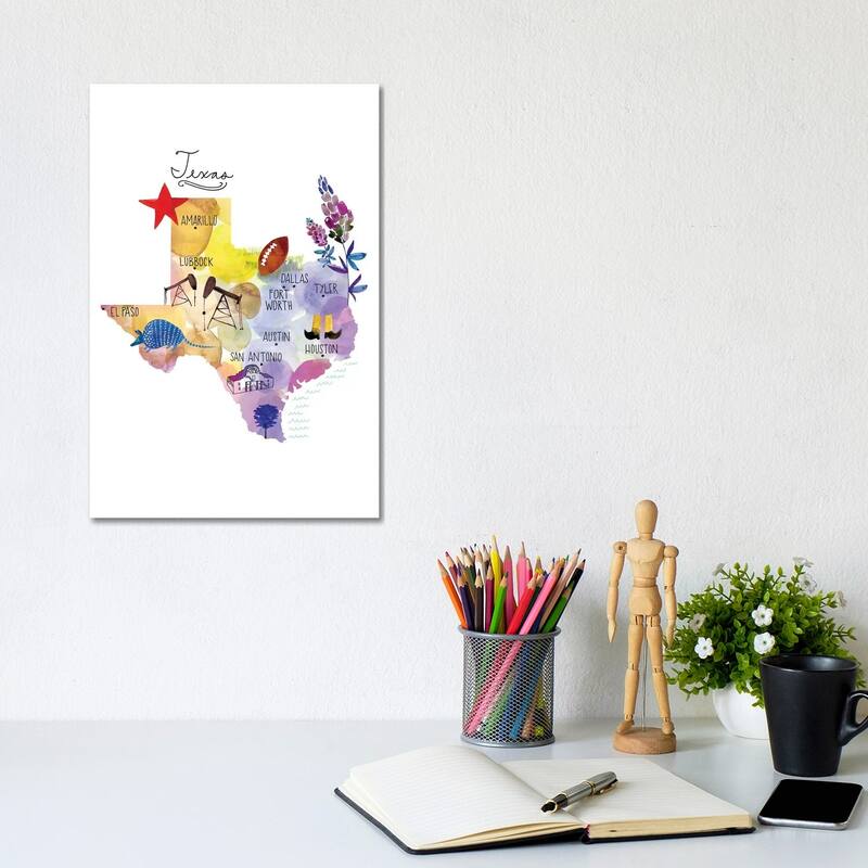 iCanvas "Map Of Texas" by Sara Franklin Canvas Print - 12x8x0.75