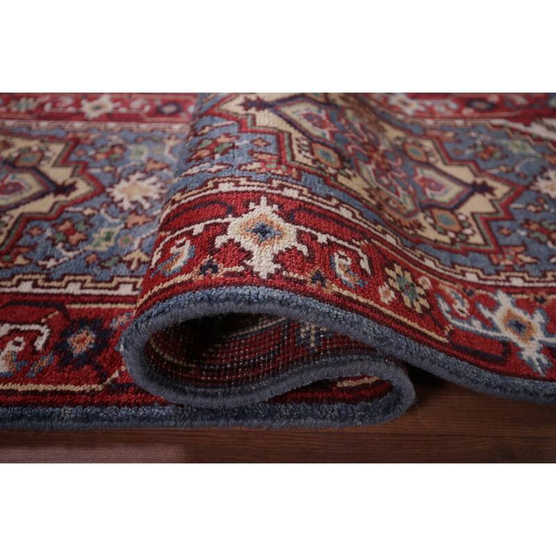 Blue Kazak Oriental Runner Rug Hand-Knotted Geometric Wool Carpet - 2'7"x 8'3"
