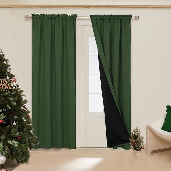 Deconovo 100% Full Blackout Double-Layer Rod Pocket Curtains (2 Panels) - W52 x L45 - Green