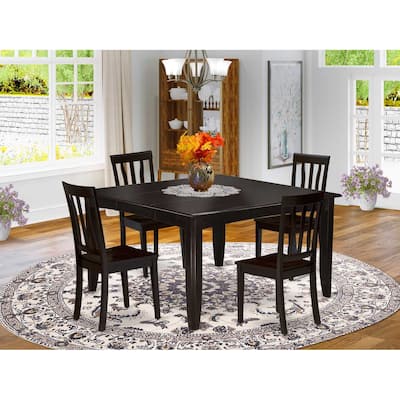 HomeStock 5-Piece Square Cappuccino Finish Solid Wood Top Dining Table with 4 Chairs