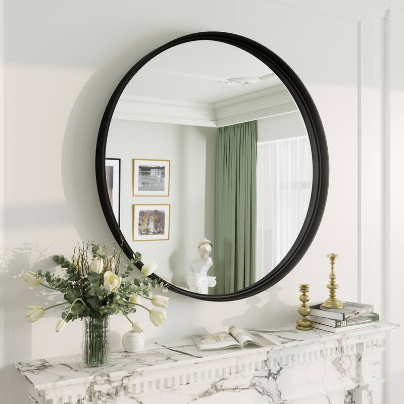 Round Tempered Glass and Metal Framed French Cleat Mounted Wall Bathroom / Vanity Mirror