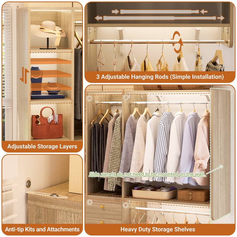 56'' - 120'' Set of 2 Closet System with Shoe Rack, Closet Organizer with Drawers and Hanging Rods