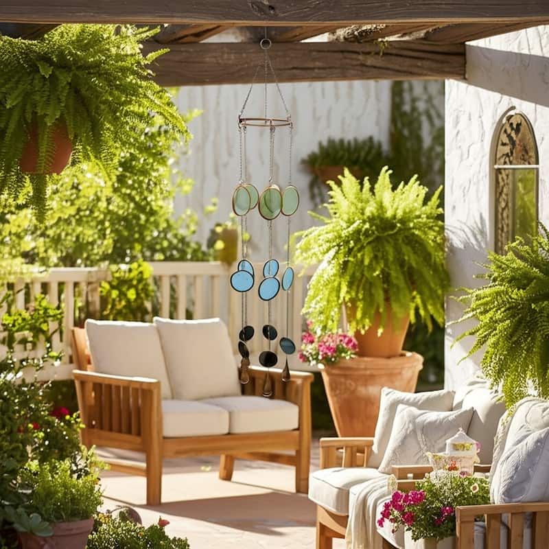 Metal Glass Discs Hanging Chime for Home and Garden Decor - 37" Gold - 5.5" x 5.5" x 37"