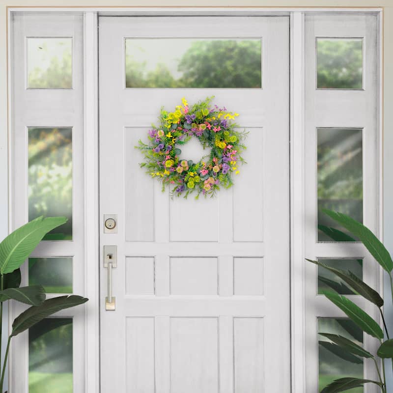 Puleo International 24" Artificial Eucalyptus Floral Spring Door Wreath with Berries, Multicolor