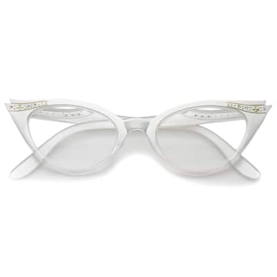 Womens Retro Rhinestone Cat Eye Glasses Clear Lens 51Mm Plastic Frame