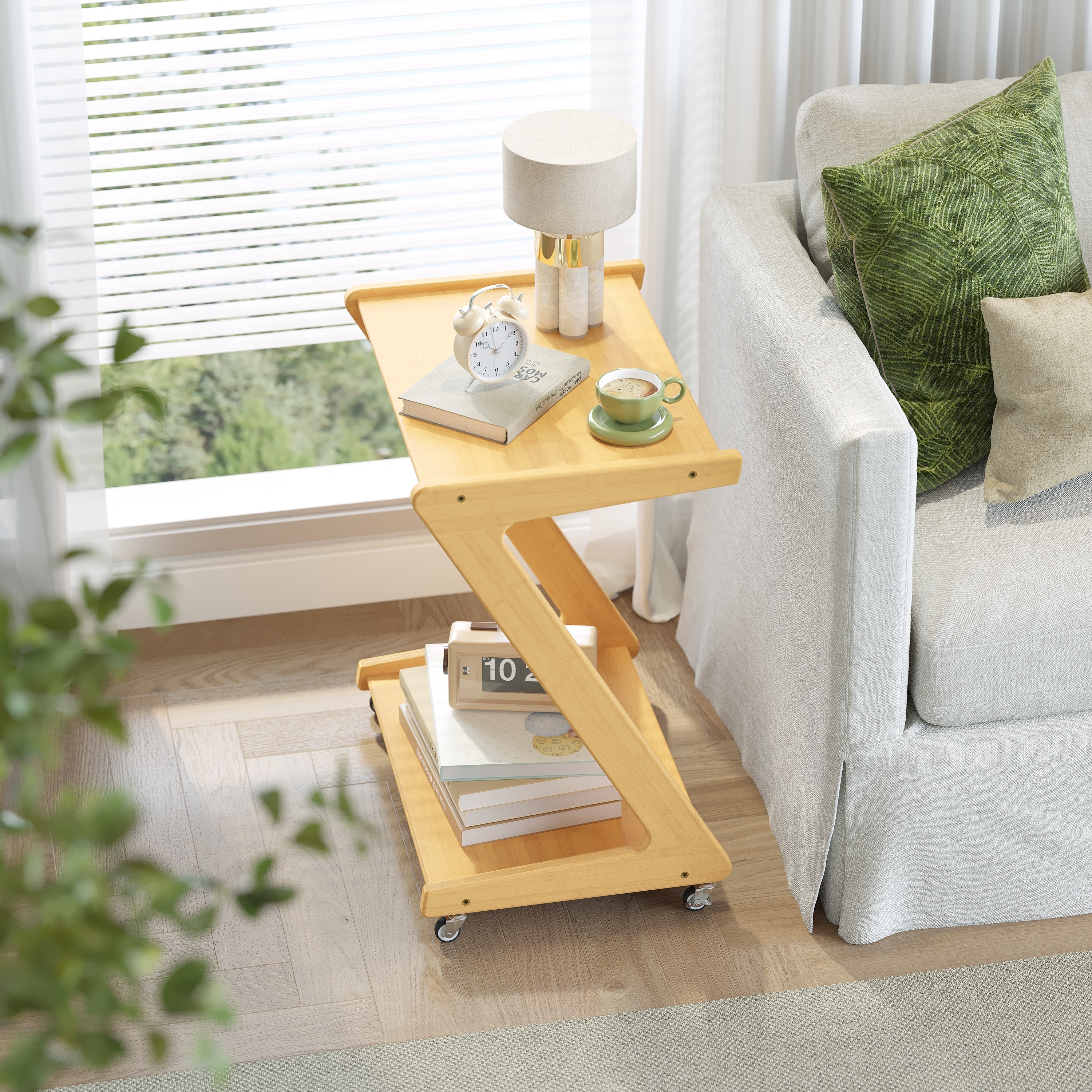  wood sidetable ❗️ Z-Shaped-Solid-Wood-Rolling-
