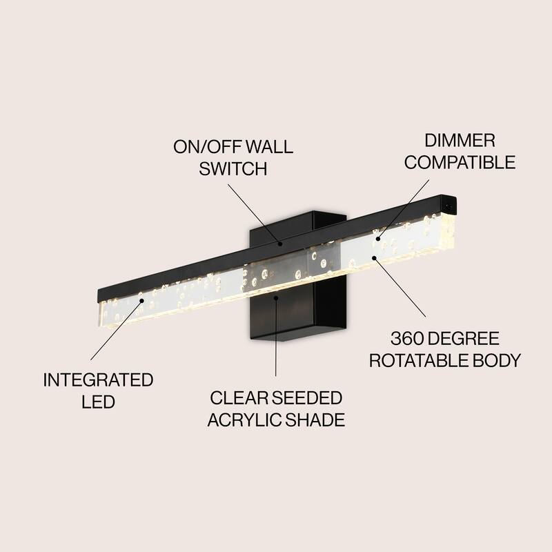 Baxter 22" 1-Light Modern Contemporary 360-Degree Rotatable Iron/Seeded Acrylic Integrated LED Vanity Light, by JONATHAN Y