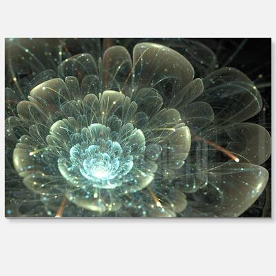 Fractal Flower Blue and Gray - Floral Digital Art Glossy Metal Wall Art