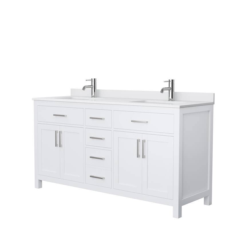 Beckett 66 Inch Double Vanity, Cultured Marble Top - White, Nickel Trim, White Cultured Marble Top