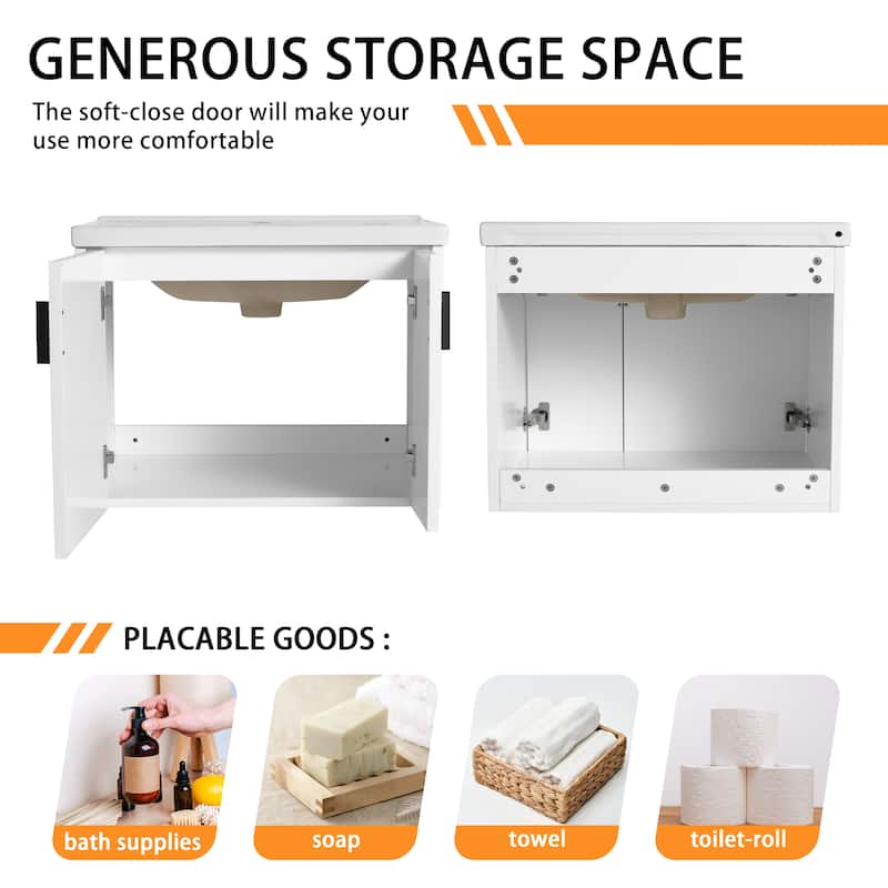 Bathroom Vanity With Sink In 24/28 Inch, Floating Bathroom Vanity With Soft Close Door
