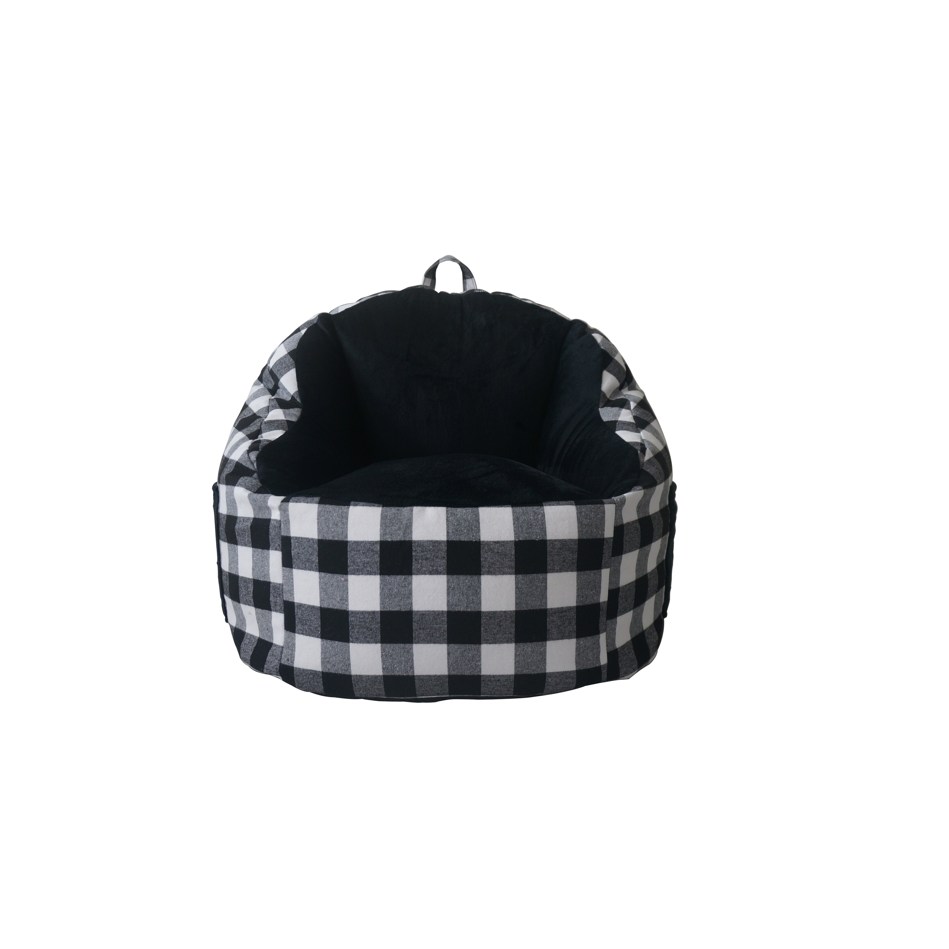 Acessentials Faux Fur Bean Bag Chair With Tablet Pocket In Buffalo Print Black White On Sale Overstock 32035186
