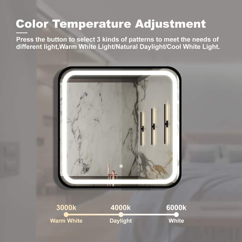 Framed Anti-Fog Wall Mounted LED Bathroom Vanity Mirror