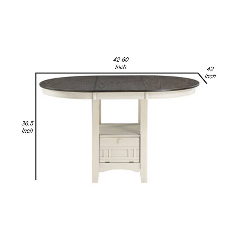 Glee 42-60 Inch Extendable Counter Height Table, Antique White and Brown