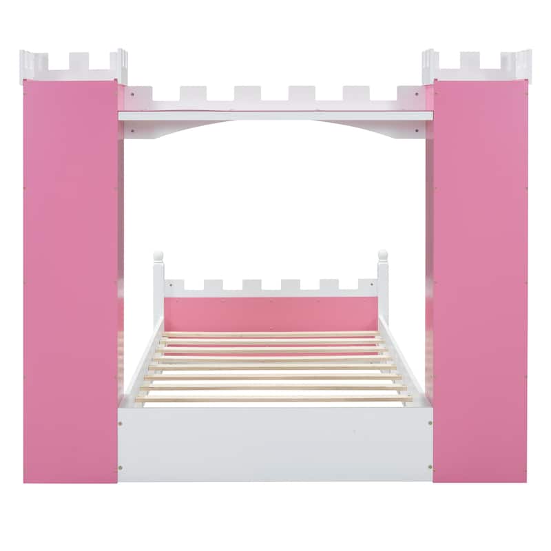Twin Size Castle-Shaped Bed with Storage Shelf