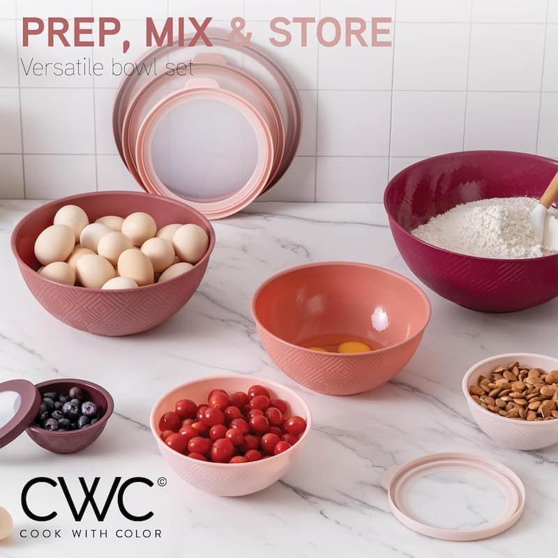 COOK WITH COLOR - 12 Piece Plastic Nesting Bowls - 6 Prep Bowls and 6 Lids, Microwave Safe.