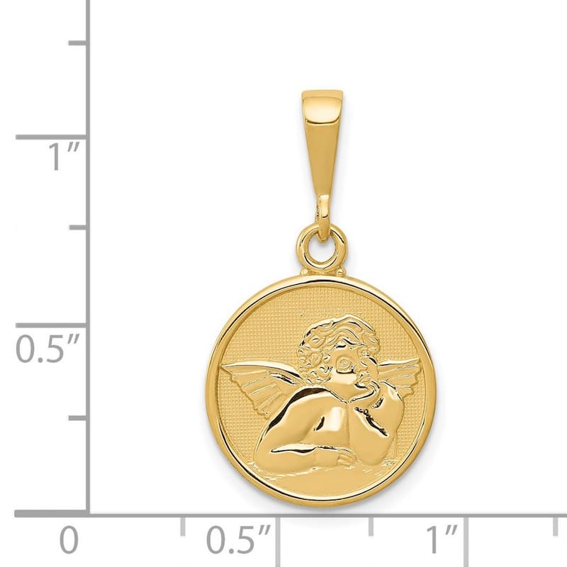 Curata 14k Yellow Gold Solid 18" 15mm Satin Round Cherub Angel Pendant Necklace