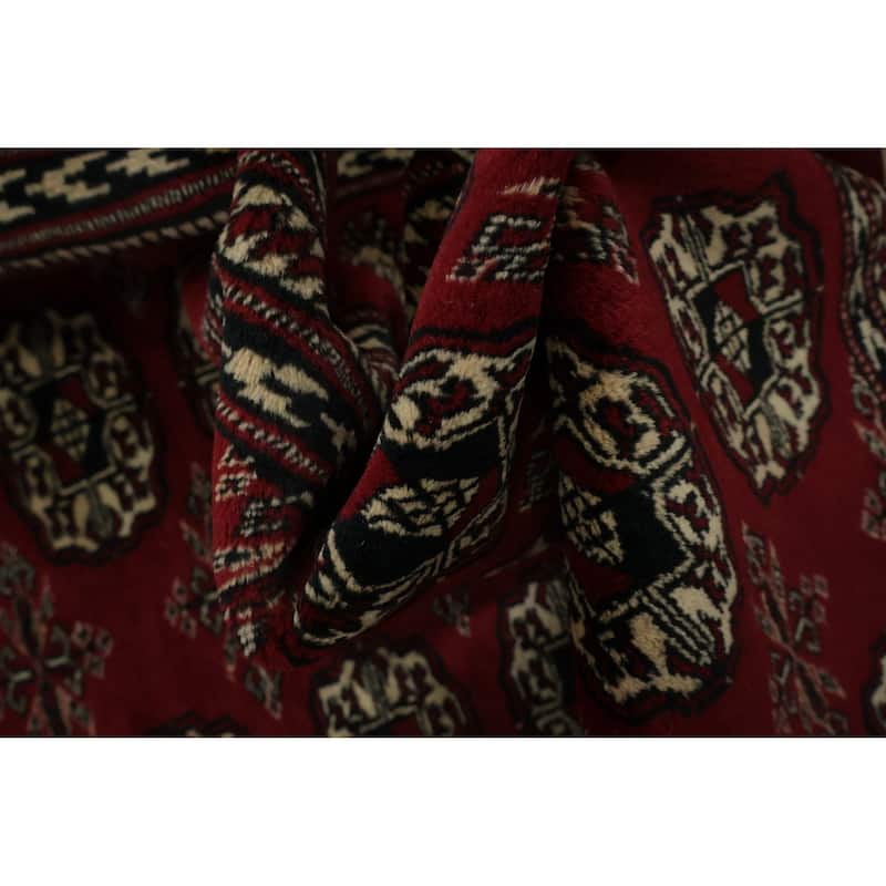 Hand Knotted Oriental 100% Wool Carpet Traditional Geometric Red Bokhara Area Rug - 5' 8'' X 4' 1''