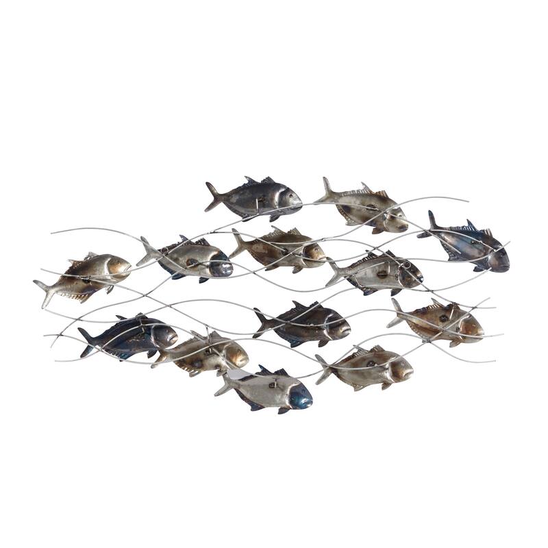Blue Metal Indoor Outdoor Fish Home Wall Decor with Silver and Bronze Accents