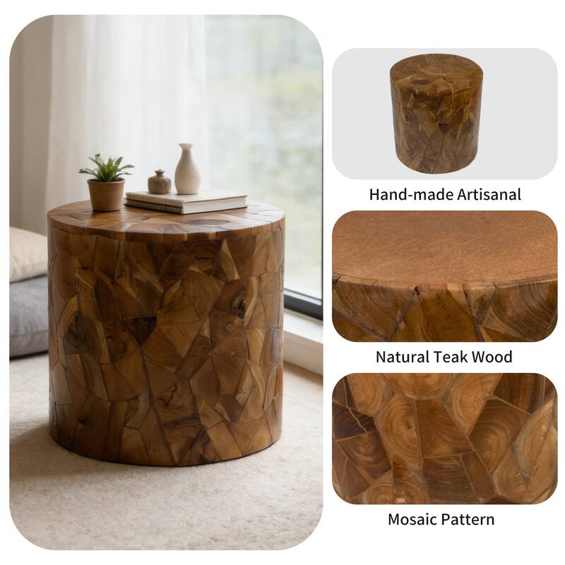 Handcrafted Chips Teak Wood Coffee Table Accent Side Table Stool
