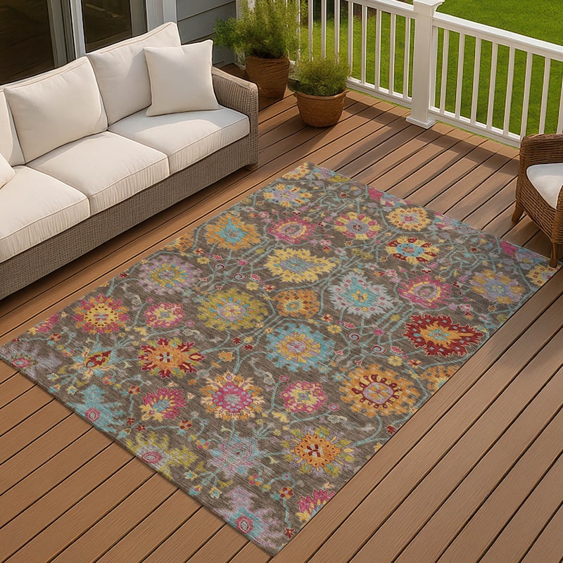 Machine Washable Indoor/ Outdoor Traditional Kashan Chantille Rug - Chocolate - 8' x 10'