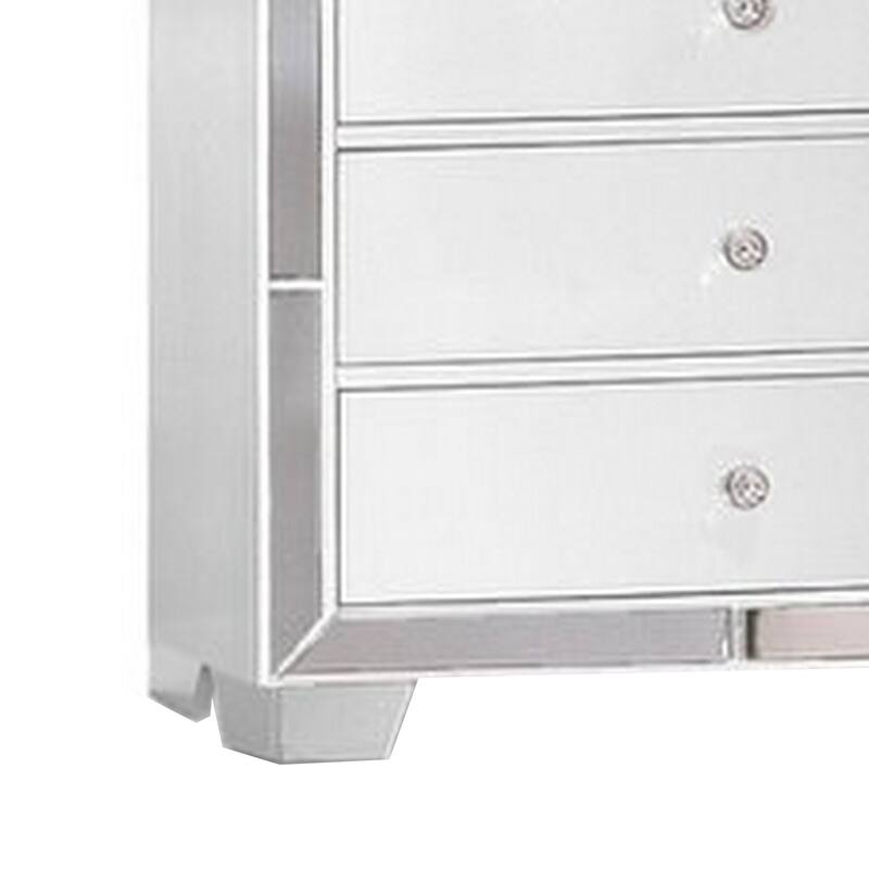 Eli 46 Inch Modern Wood Tall Dresser Chest, 5 Drawers, Mirrored, White
