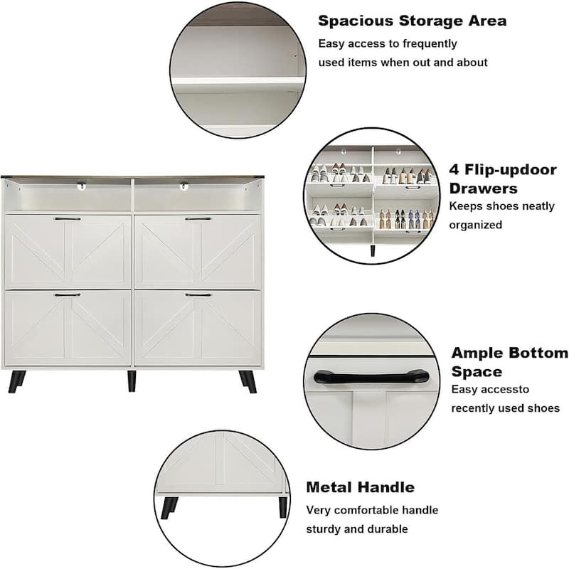 Freestanding Hidden Shoe Cabinet Storage with 4 Flip Drawers for Entryway, Foyer, Hallway