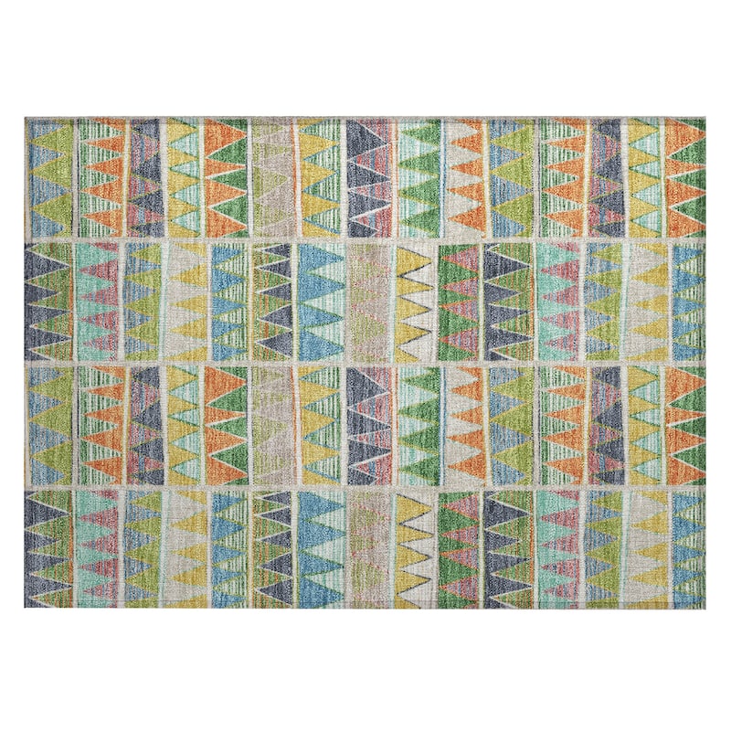 Machine Washable Indoor/Outdoor Casual Pennant Chantille Rug