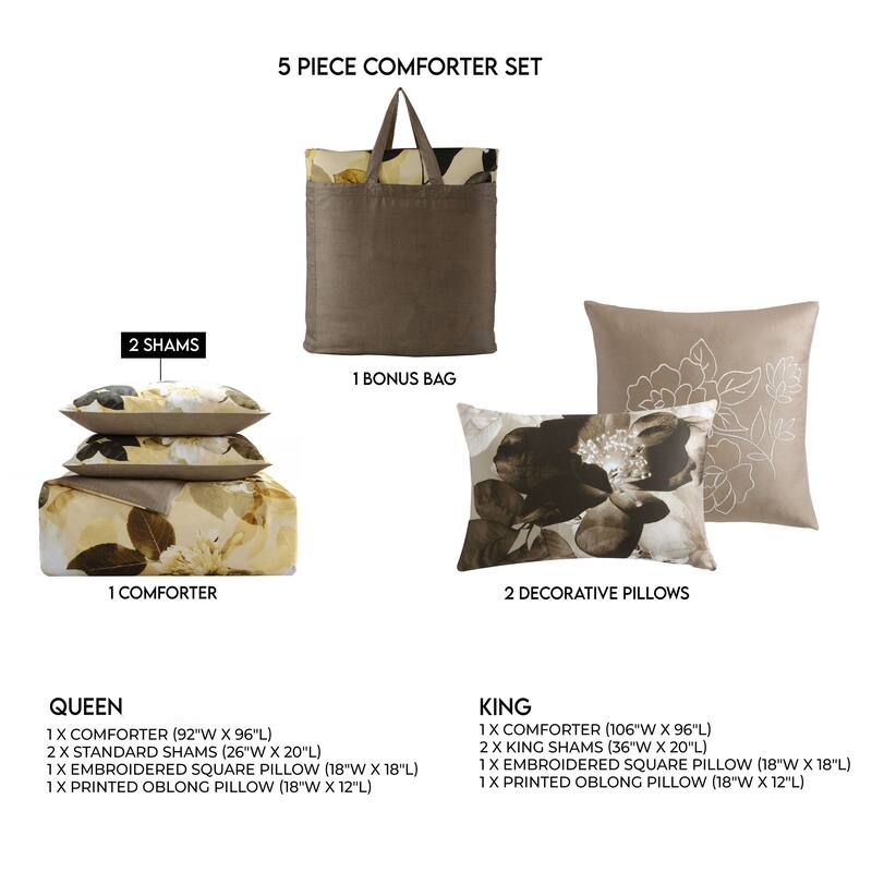 Bebejan Magnolia 100% Cotton 5 Piece Reversible Comforter Set
