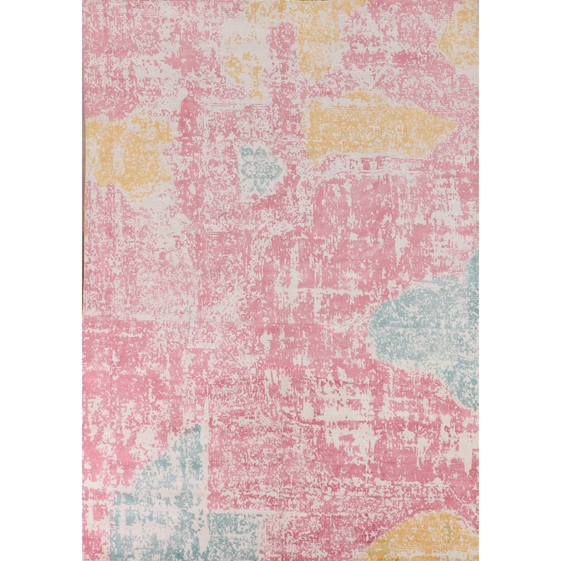 All-Over Pink Abstract Area Rug Hand-Knotted Wool Carpet - 8'0" X 9'11"