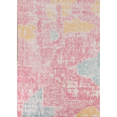 All-Over Pink Abstract Area Rug Hand-Knotted Wool Carpet - 8'0" X 9'11"