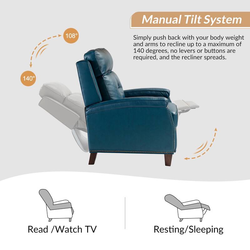 Gaspar Mid-Century Modern Pushback Recliner with Nailhead Trim by HULALA HOME