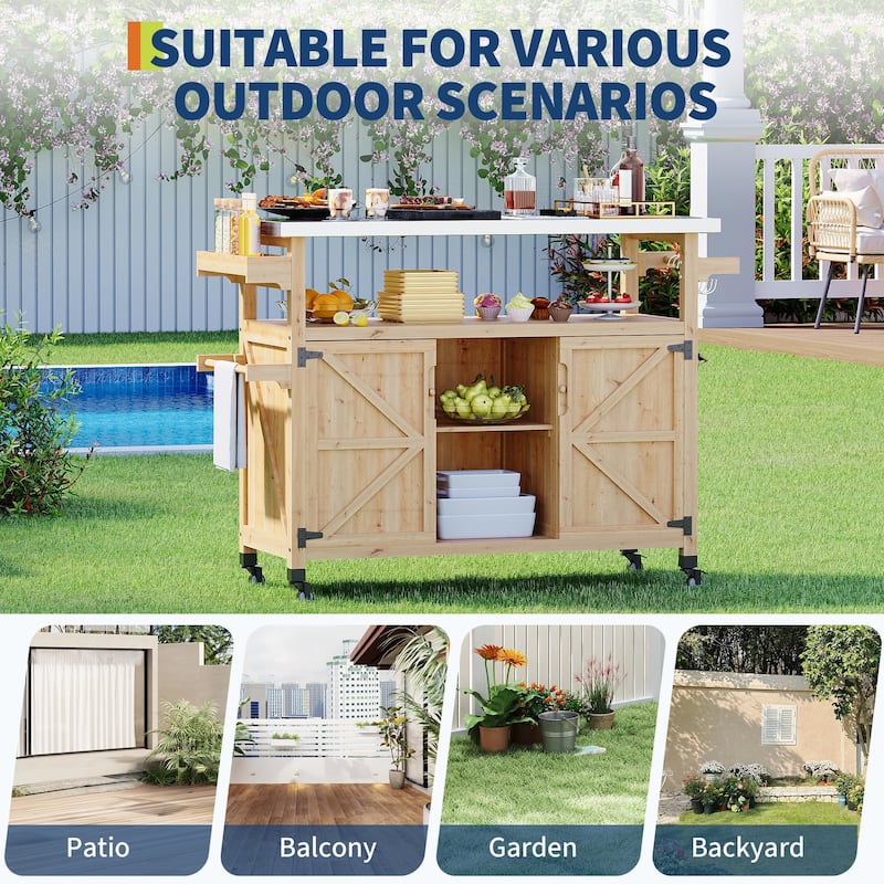 Outdoor Prep Table Grill Cart with Storage Cabinet for Patio BBQ