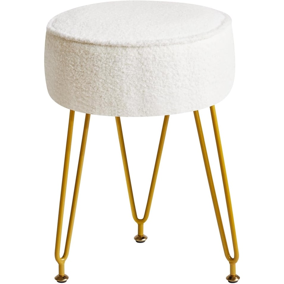 Velvet Round Footrest Stool, Makeup Vanity Seat, Dressing Table Pouf, Living Room Bedroom Decor, White