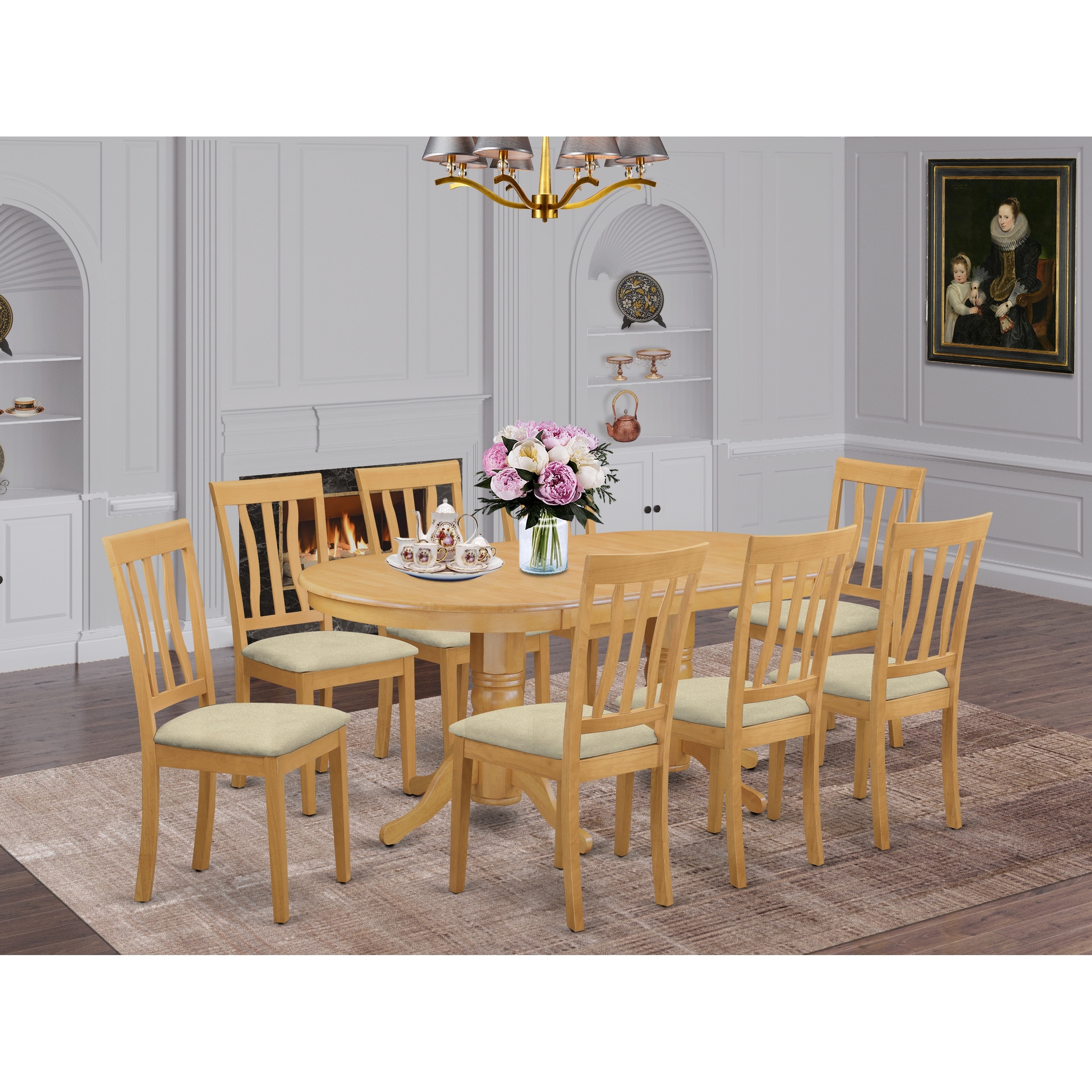 Vaan9 Oak 9 Piece Dining Table Set Kitchen Dinette Table And 8