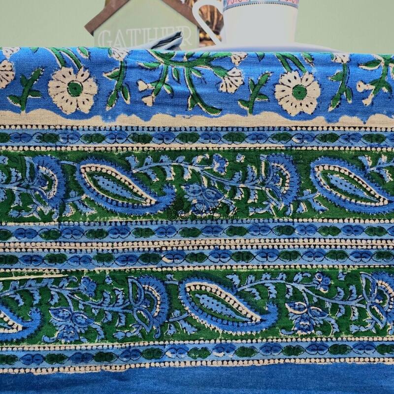 Royal Paisley Floral Cotton Block Print Tablecloth Rectangle